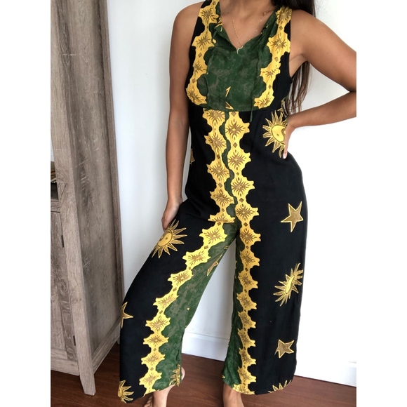 Vintage Pants - Pineapple Moon ying yang flowy jumpsuit M